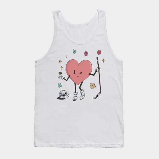 Retro Hockey Heart Shirt, Hockey Valentines Day Gift Tank Top by mcoshop